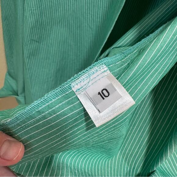 Nomia Green Striped Cotton Oversized Boyfriend Top 10 - Picture 10 of 15